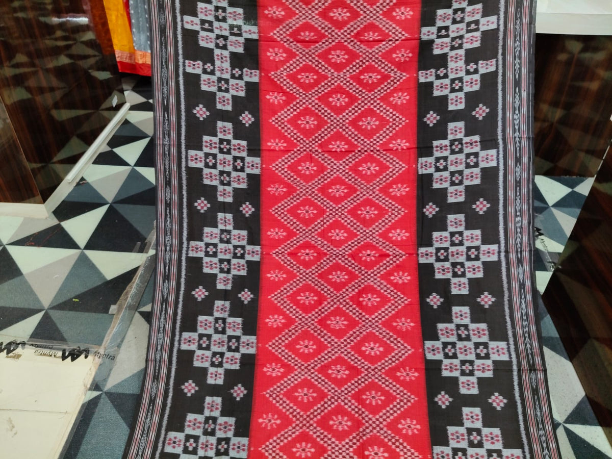 Red Black Tarabali Design Khandua Cotton Saree