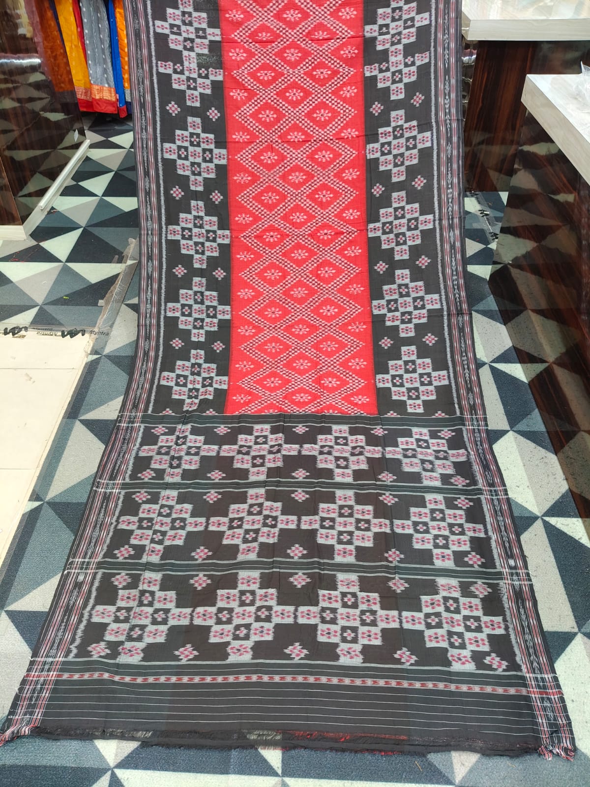 Red Black Tarabali Design Khandua Cotton Saree