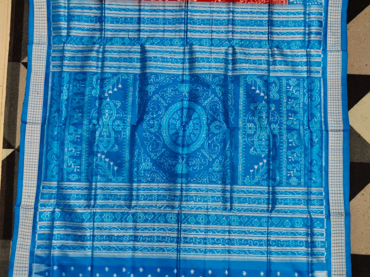 Red Copper Sulphate Tribal Design Sambalpuri Silk Saree