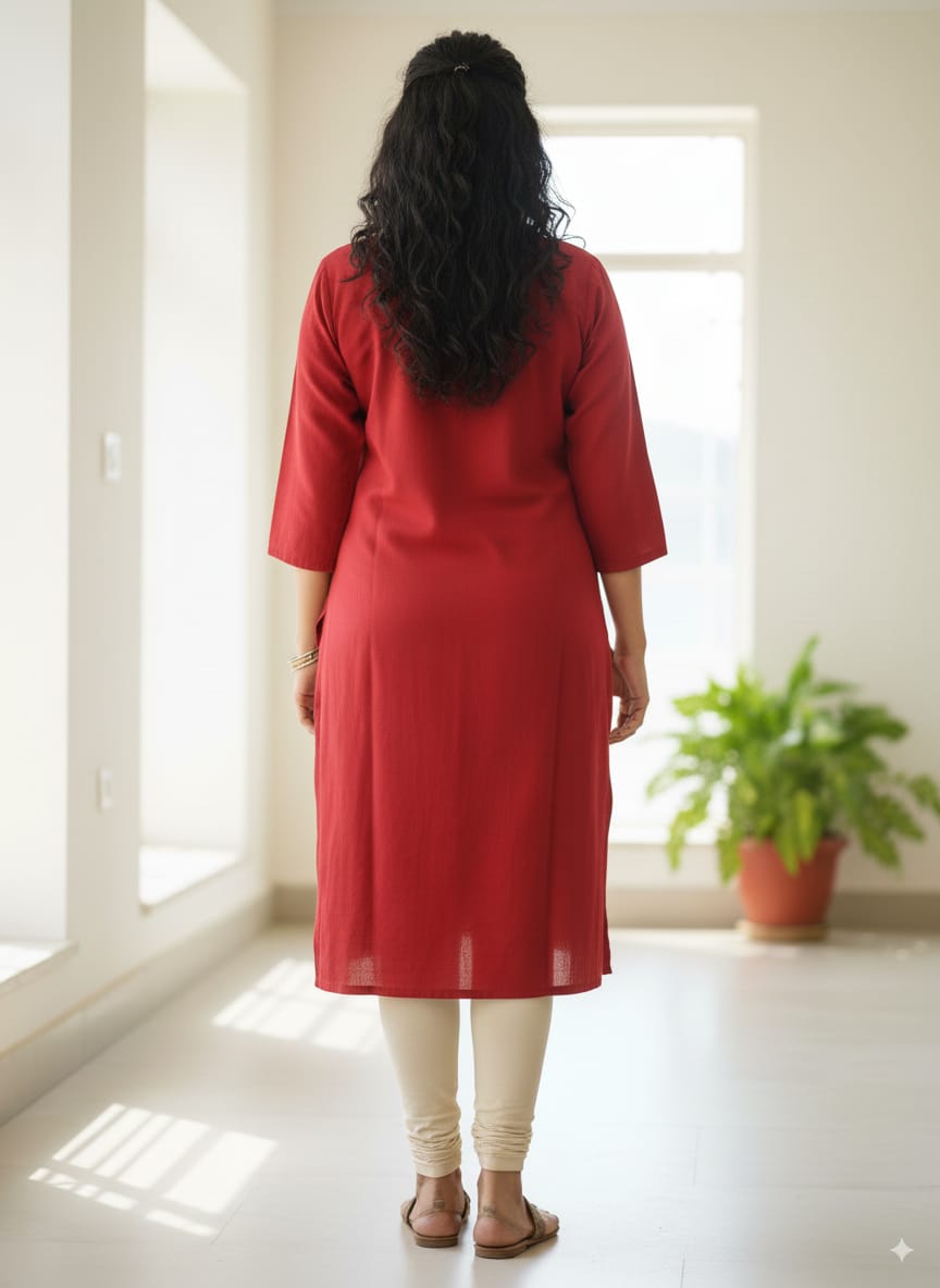 Red Durga Face Theme Hand Painted Pattachitra Kurti