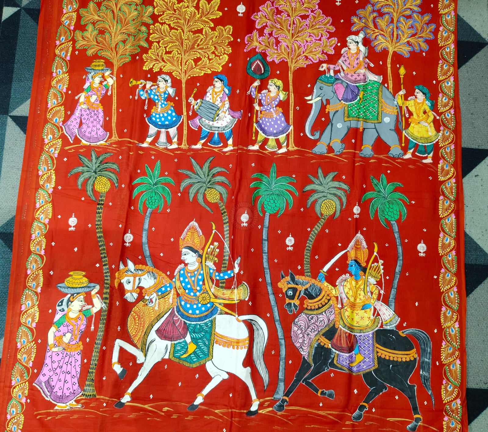 Red Kanchi Abhijan Theme Pattachitra Khadi Silk Saree
