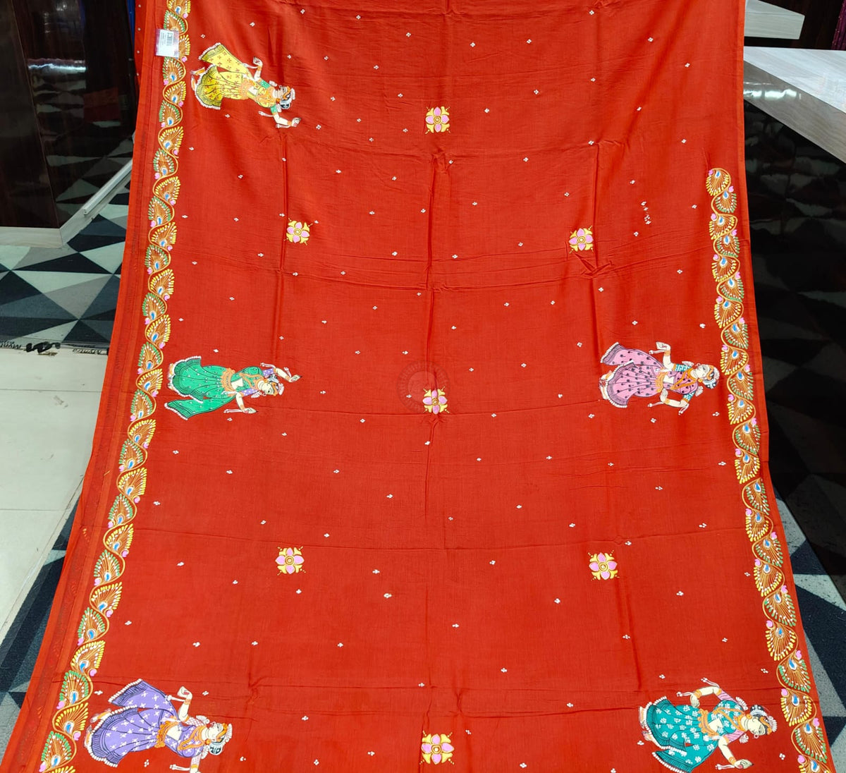 Red Kanchi Abhijan Theme Pattachitra Khadi Silk Saree