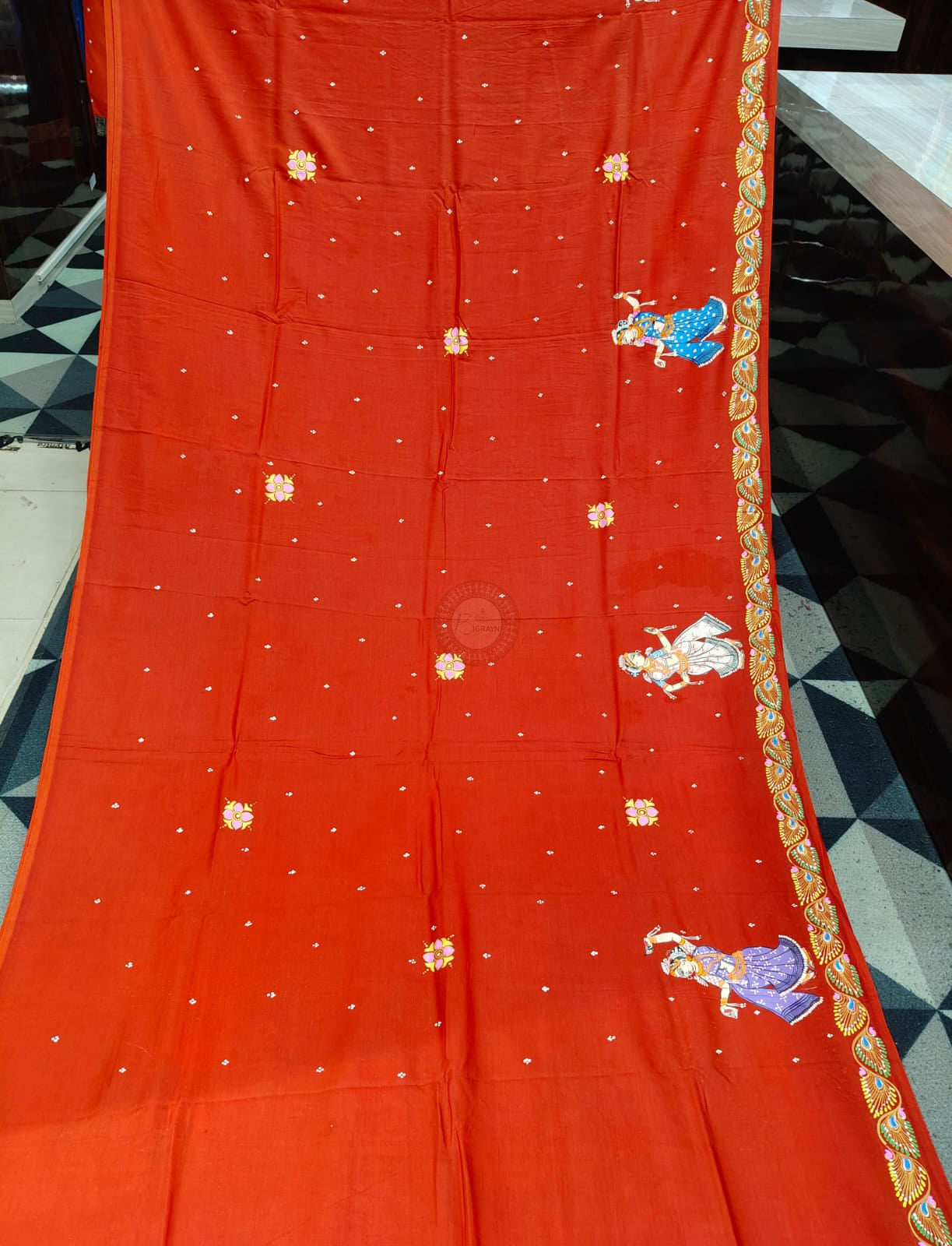 Red Kanchi Abhijan Theme Pattachitra Khadi Silk Saree