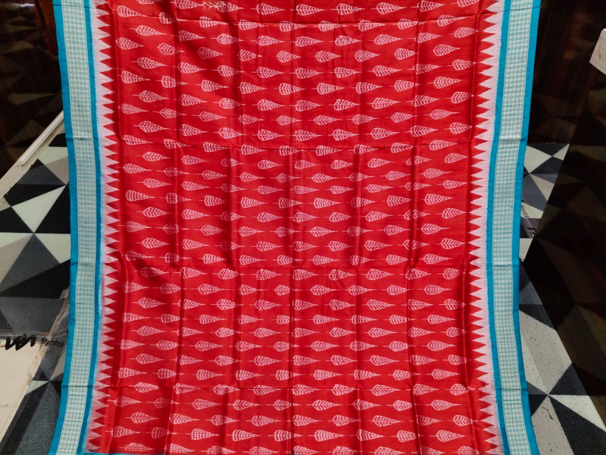 Red Sea Green Leaf Design Sambalpuri Silk Saree