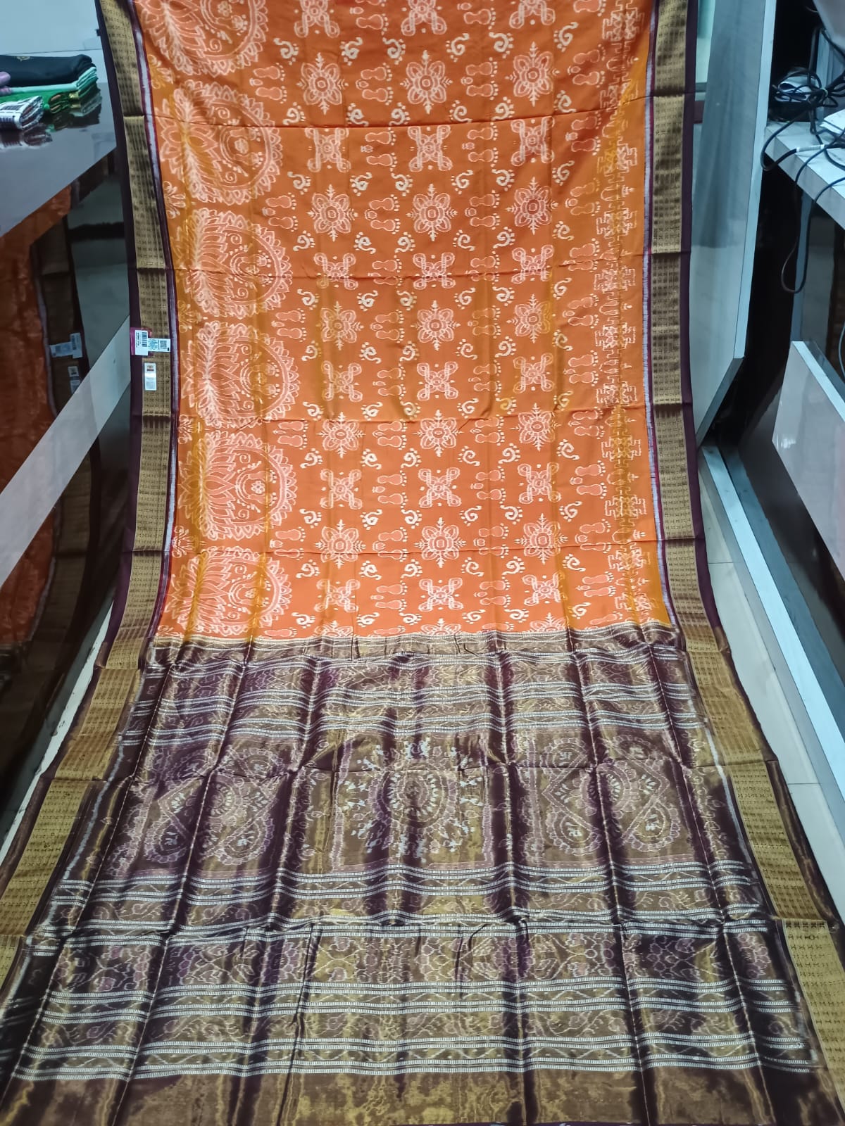 Orange Coffee Laxmi Pada Jhoti Sambalpuri Half Tissue Silk Saree