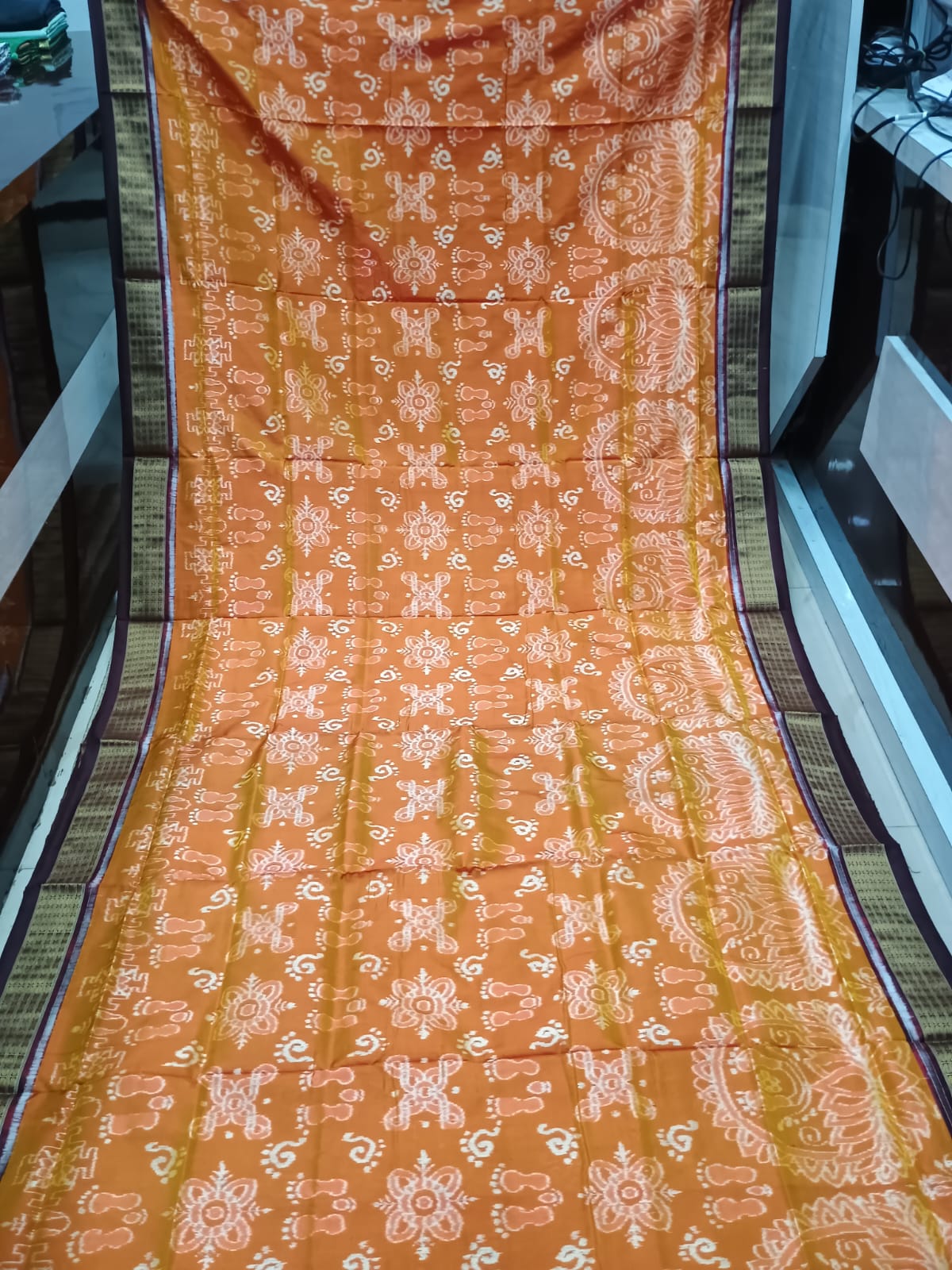 Orange Coffee Laxmi Pada Jhoti Sambalpuri Half Tissue Silk Saree