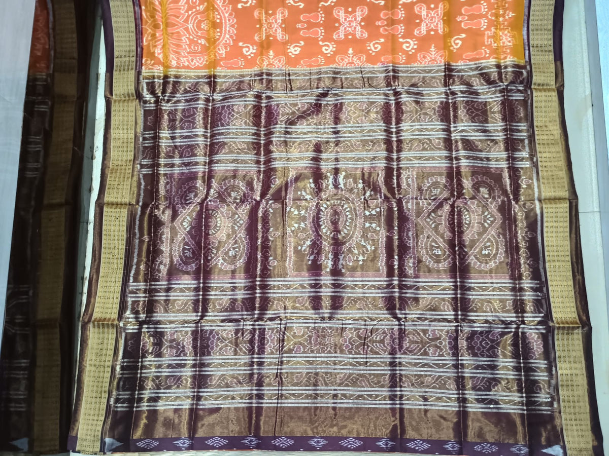 Orange Coffee Laxmi Pada Jhoti Sambalpuri Half Tissue Silk Saree