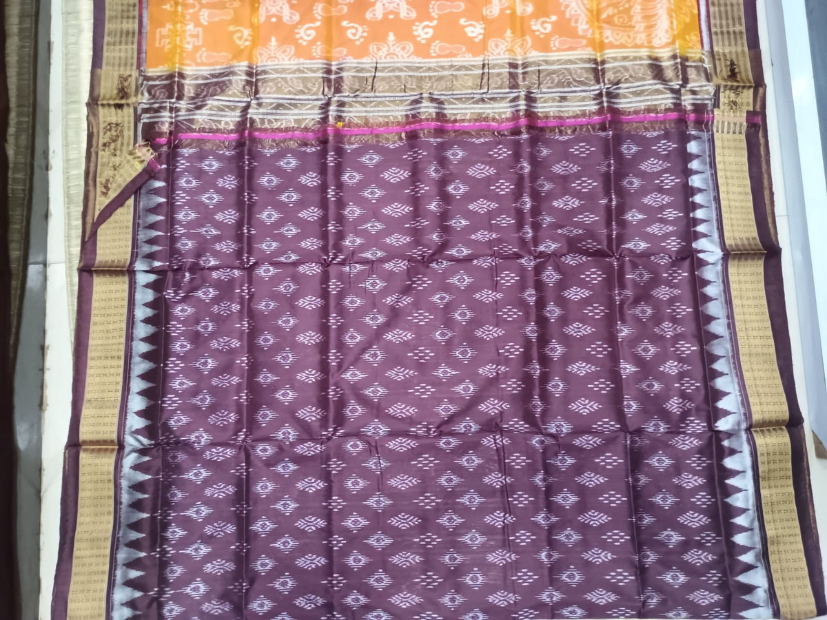Orange Coffee Laxmi Pada Jhoti Sambalpuri Half Tissue Silk Saree