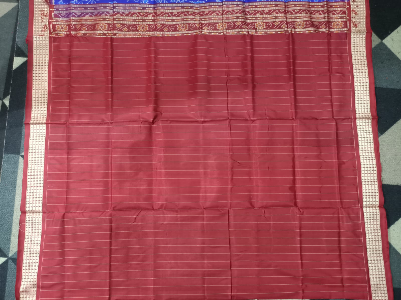 Blue Maroon Animal And Tree Design Sambalpuri Silk Saree