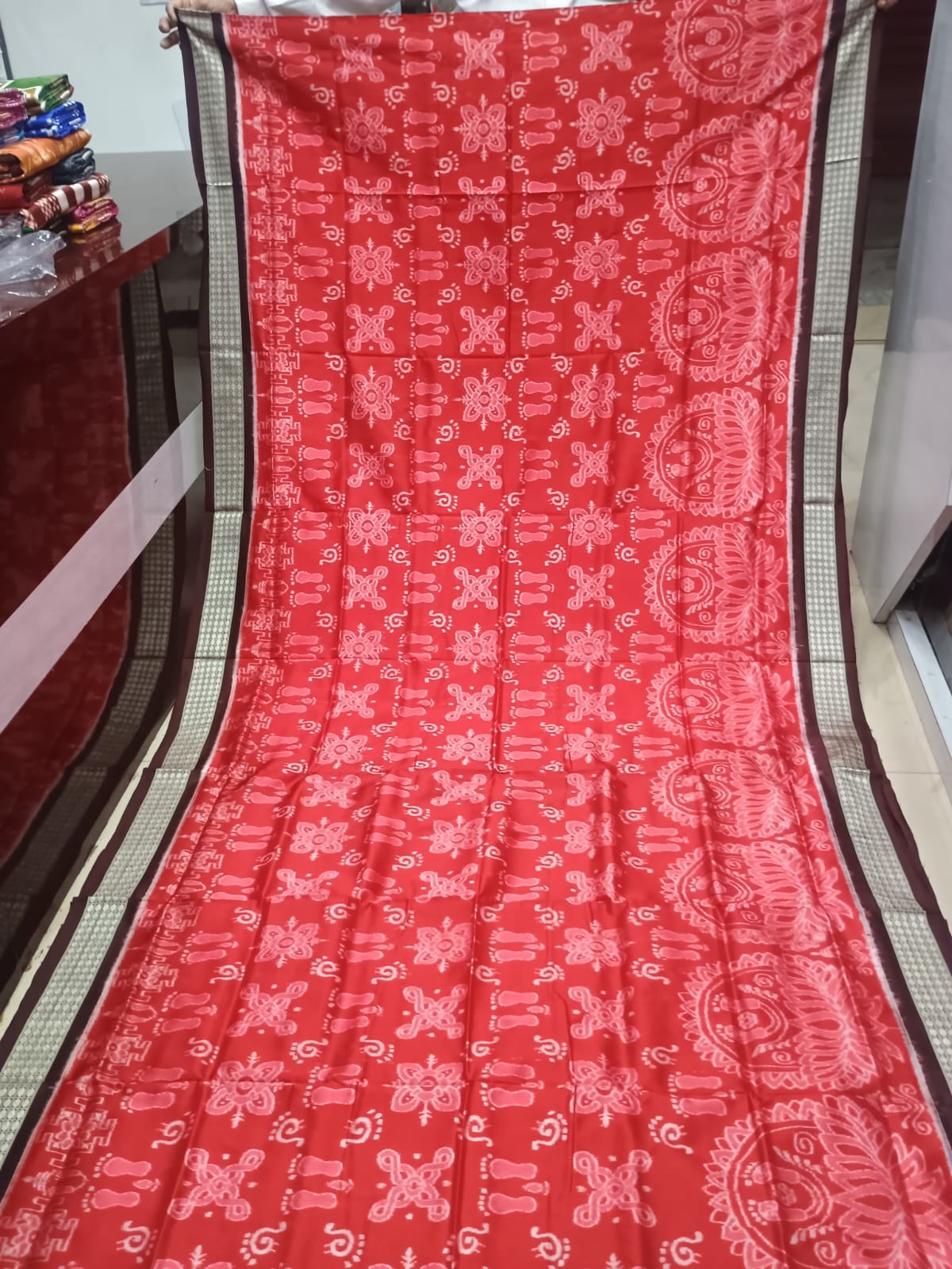 Red Coffee Laxmi Pada And Jhoti Design Sambalpuri Silk Saree