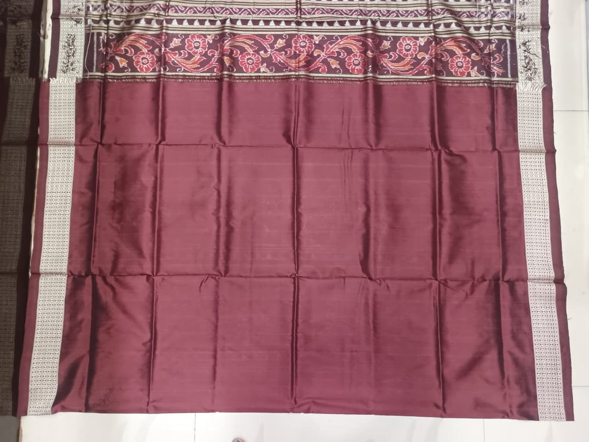 Red Coffee Scot Tribal And Tree Design Sambalpuri Silk Saree