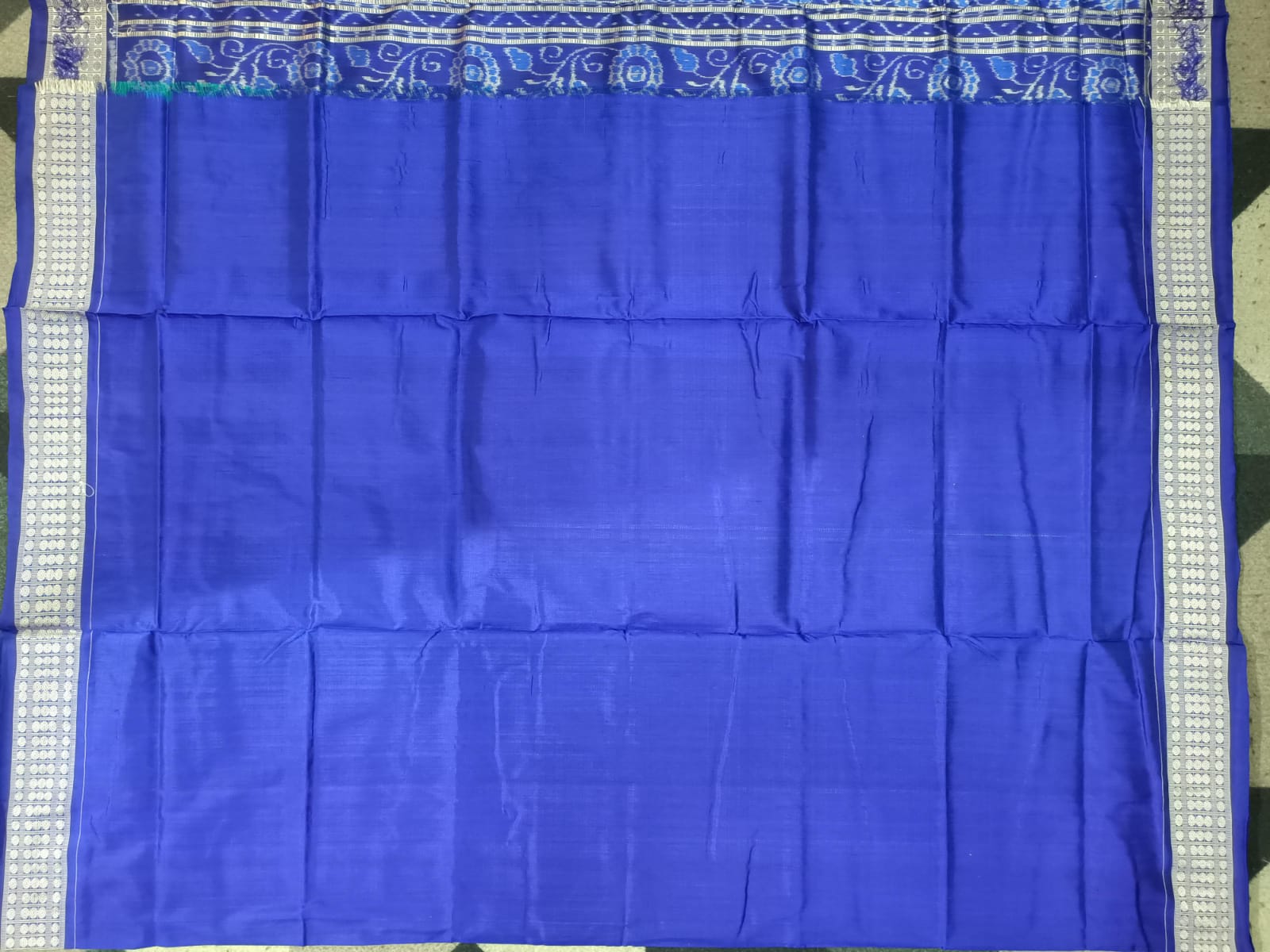 Sea Green Blue Scot Elephant Design Sambalpuri Silk Saree