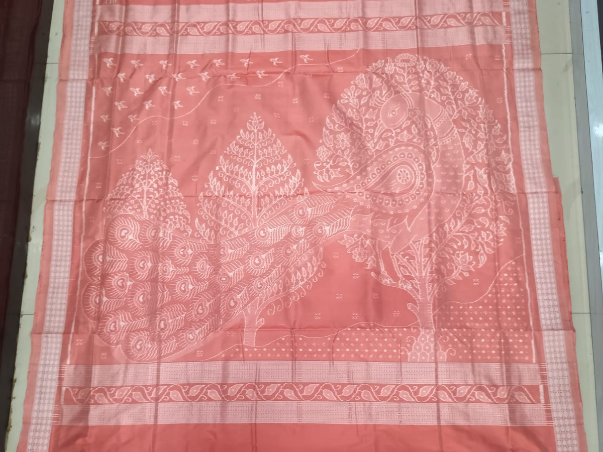 Peach Seven Wonders of the World Design Sambalpuri Silk Saree