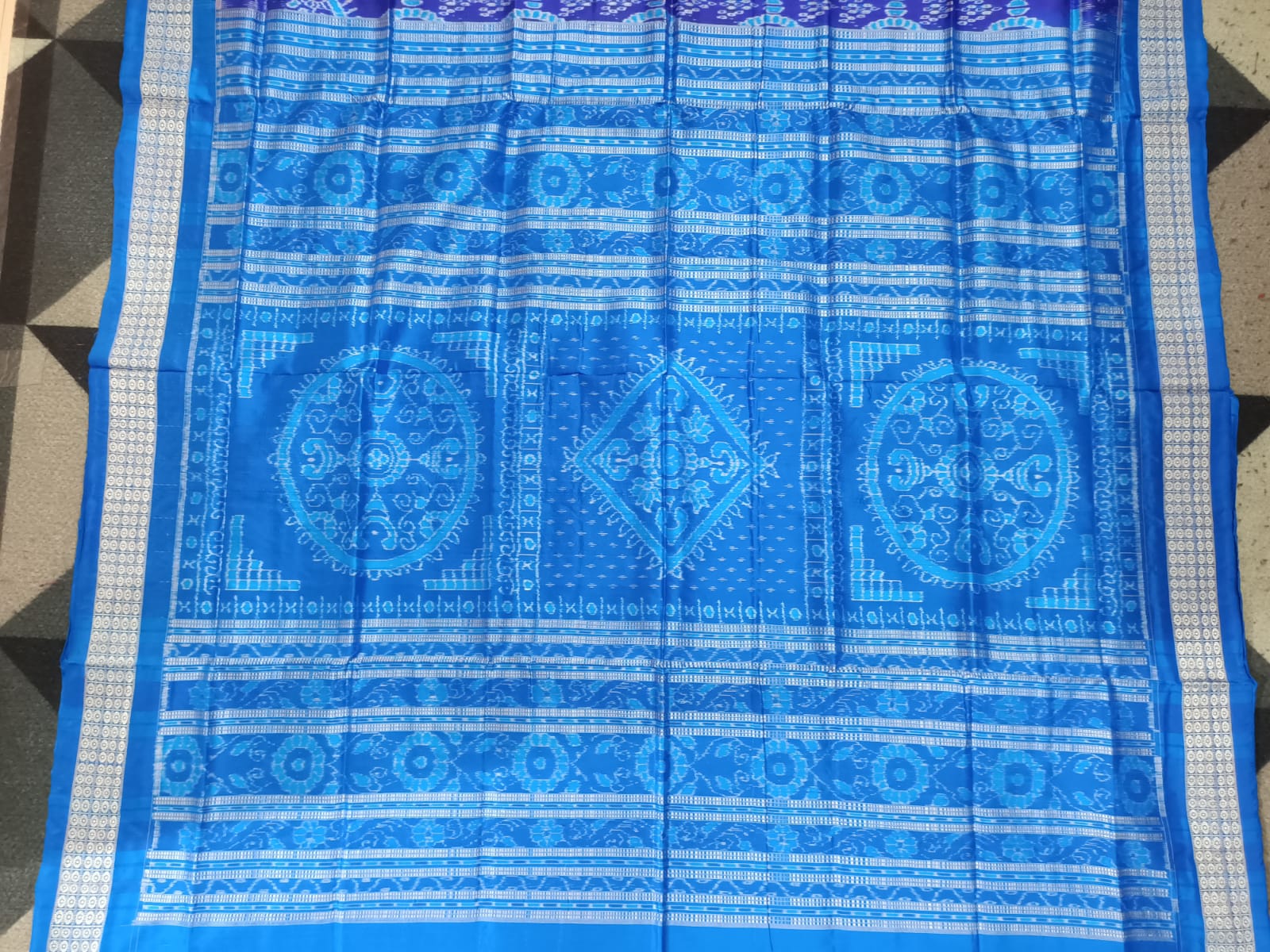 Blue Copper Sulphate Laxmi Pada And Jhoti Design Sambalpuri Silk Saree