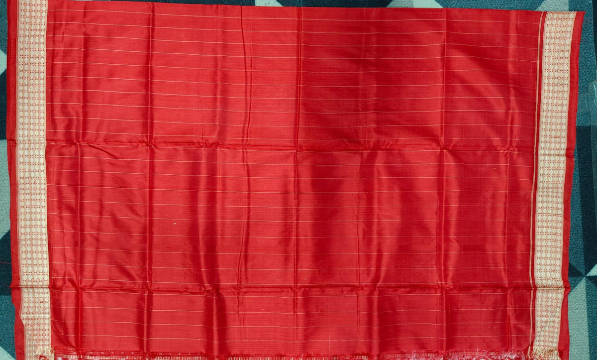 Sky Blue Red Laxmi Pada And Jhoti Design Sambalpuri Silk Saree