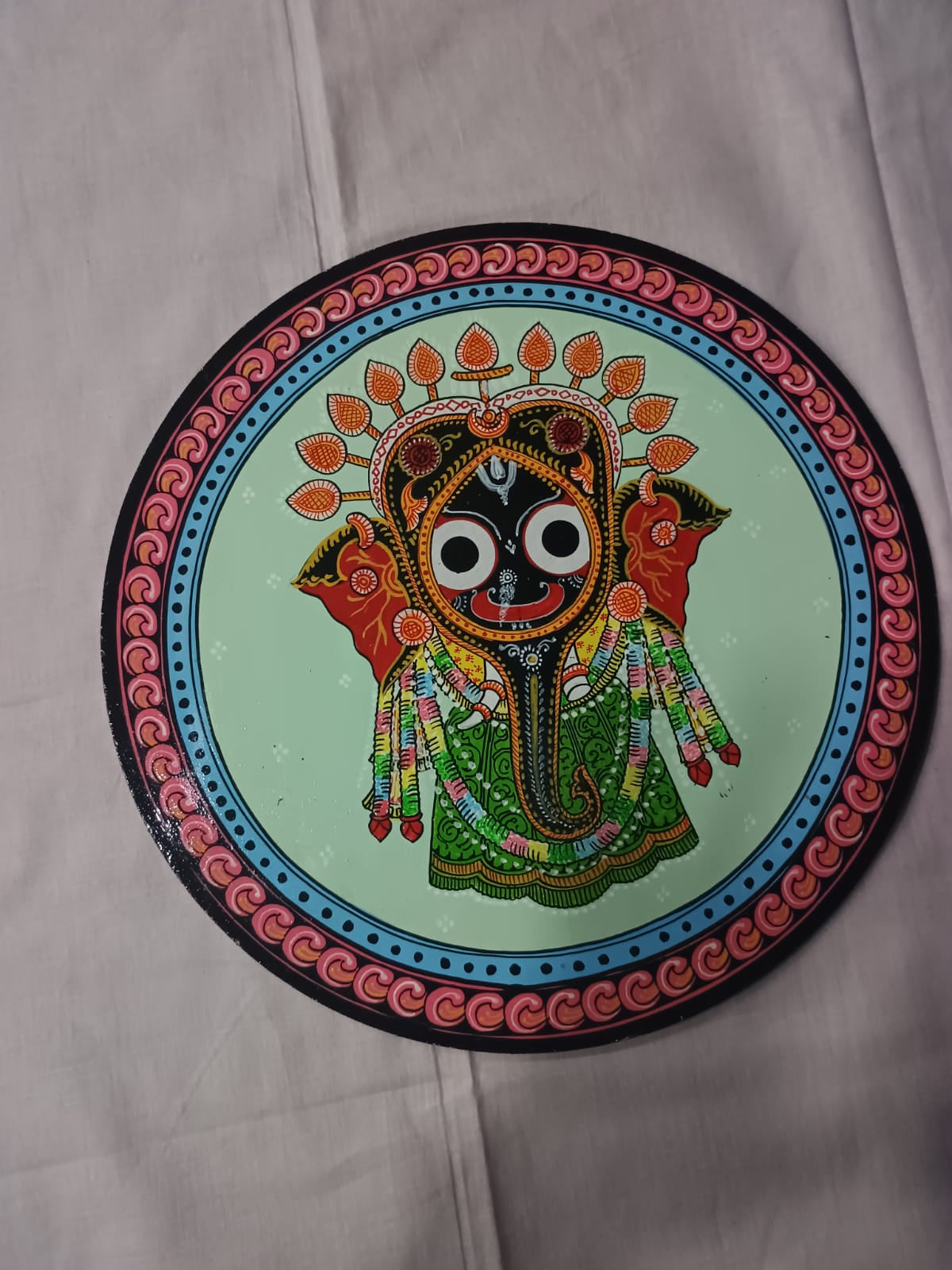 Hand-Painted Lord Jagannath Hati Besha Pattachitra Wooden Wall Plate | Odisha Traditional Art