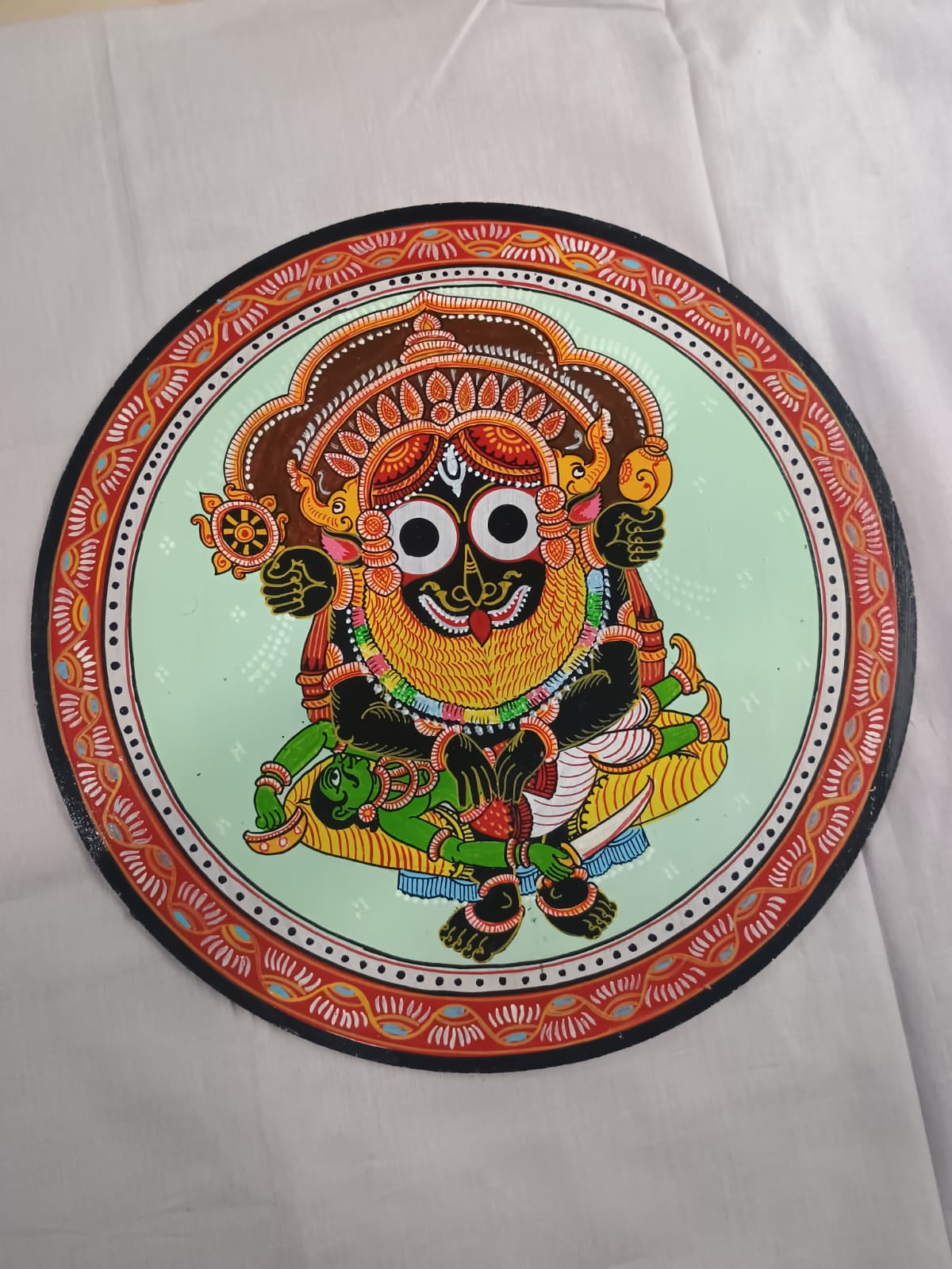 Hand-Painted Lord Jagannath Laxmi Nrusingha Besha Pattachitra Wooden Wall Plate | Odisha Traditional Art
