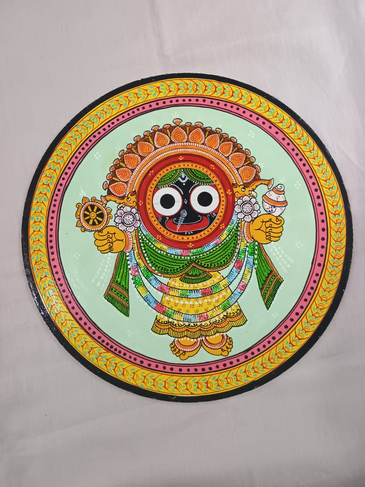 Hand-Painted Lord Suna Besha Jagannath Pattachitra Wooden Wall Plate | Odisha Traditional Art