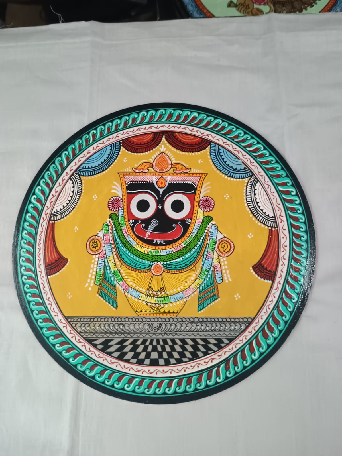 Hand-Painted Lord Jagannath Sadhana Besha Pattachitra Wooden Wall Plate | Odisha Traditional Art