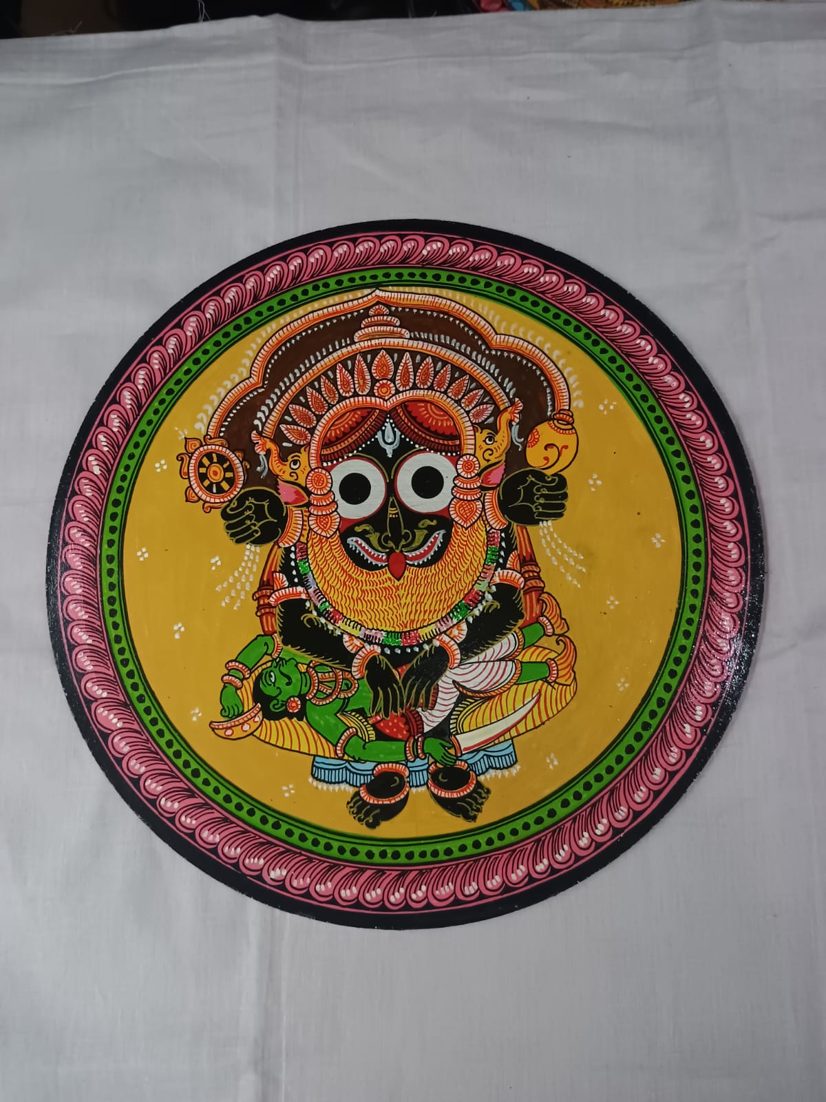 Hand-Painted Lord Jagannath Nrusingha Besha Pattachitra Wooden Wall Plate | Odisha Traditional Art