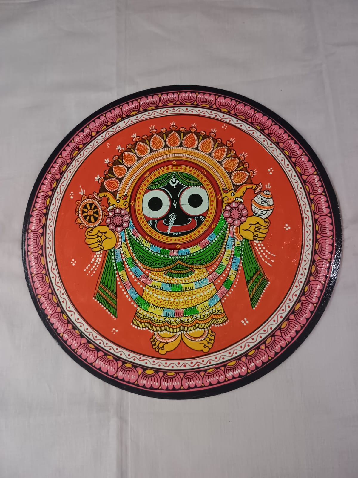 Hand-Painted Lord Jagannath  Raja Rajeswar Besha Pattachitra Wooden Wall Plate | Odisha Traditional Art