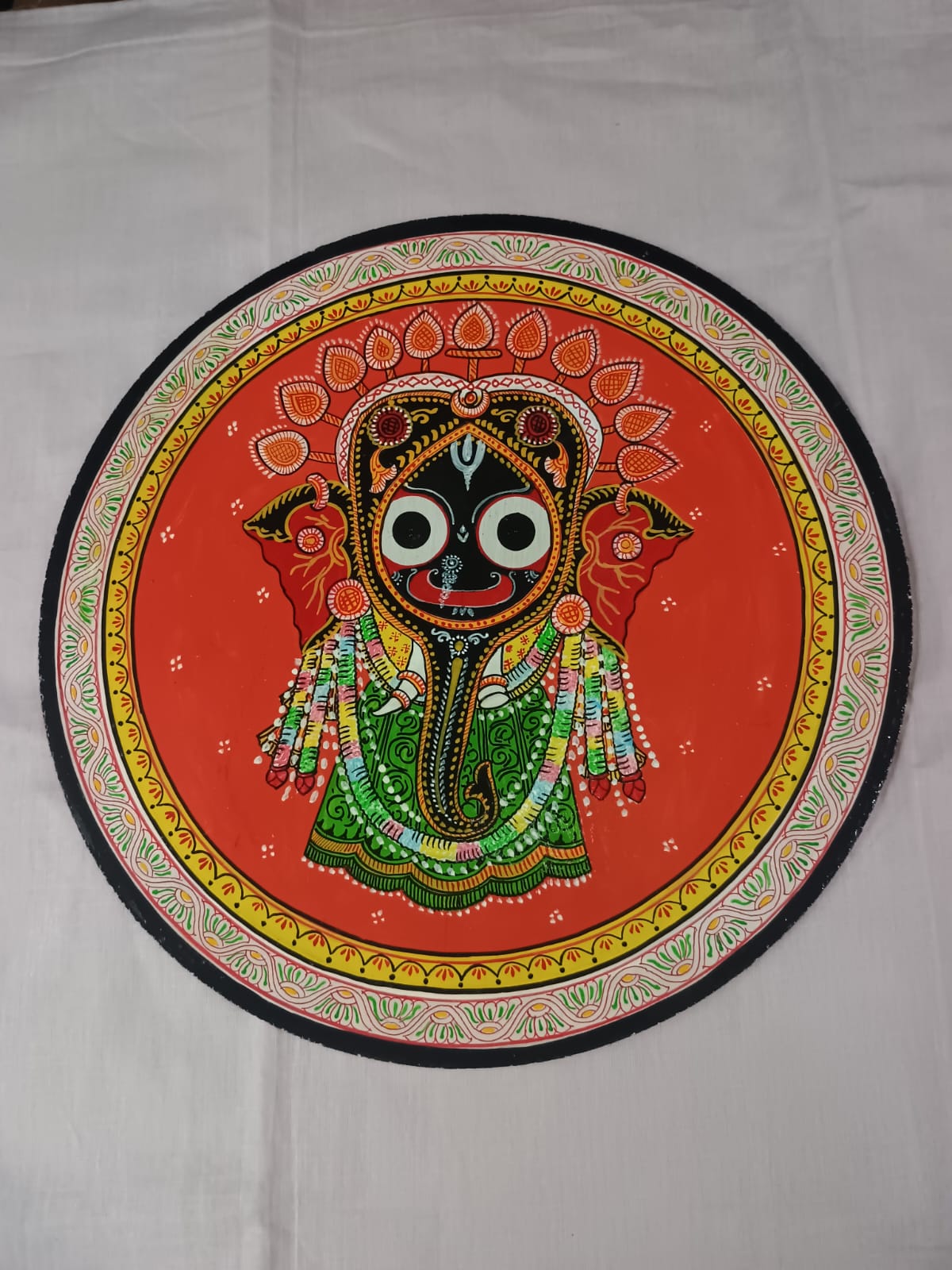Hand-Painted Lord Jagannath Gaja Besha Pattachitra Wooden Wall Plate | Odisha Traditional Art