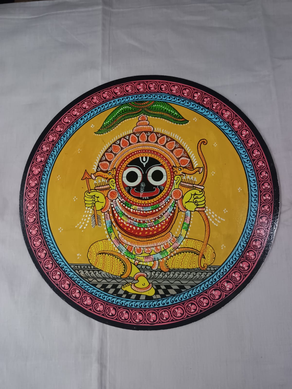 Hand-Painted Lord Jagannath Raghunath Besha Pattachitra Wooden Wall Plate | Odisha Traditional Art