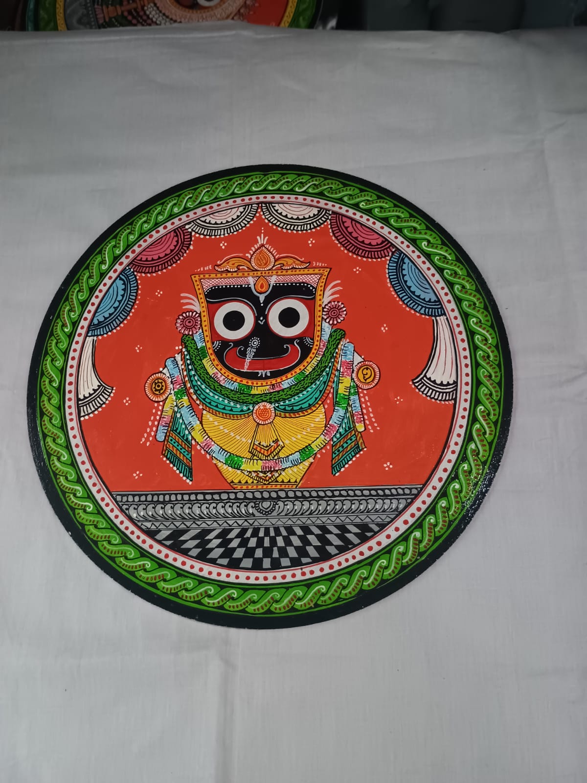 Hand-Painted Lord Jagannath Rajadhiraja Besha Pattachitra Wooden Wall Plate | Odisha Traditional Art