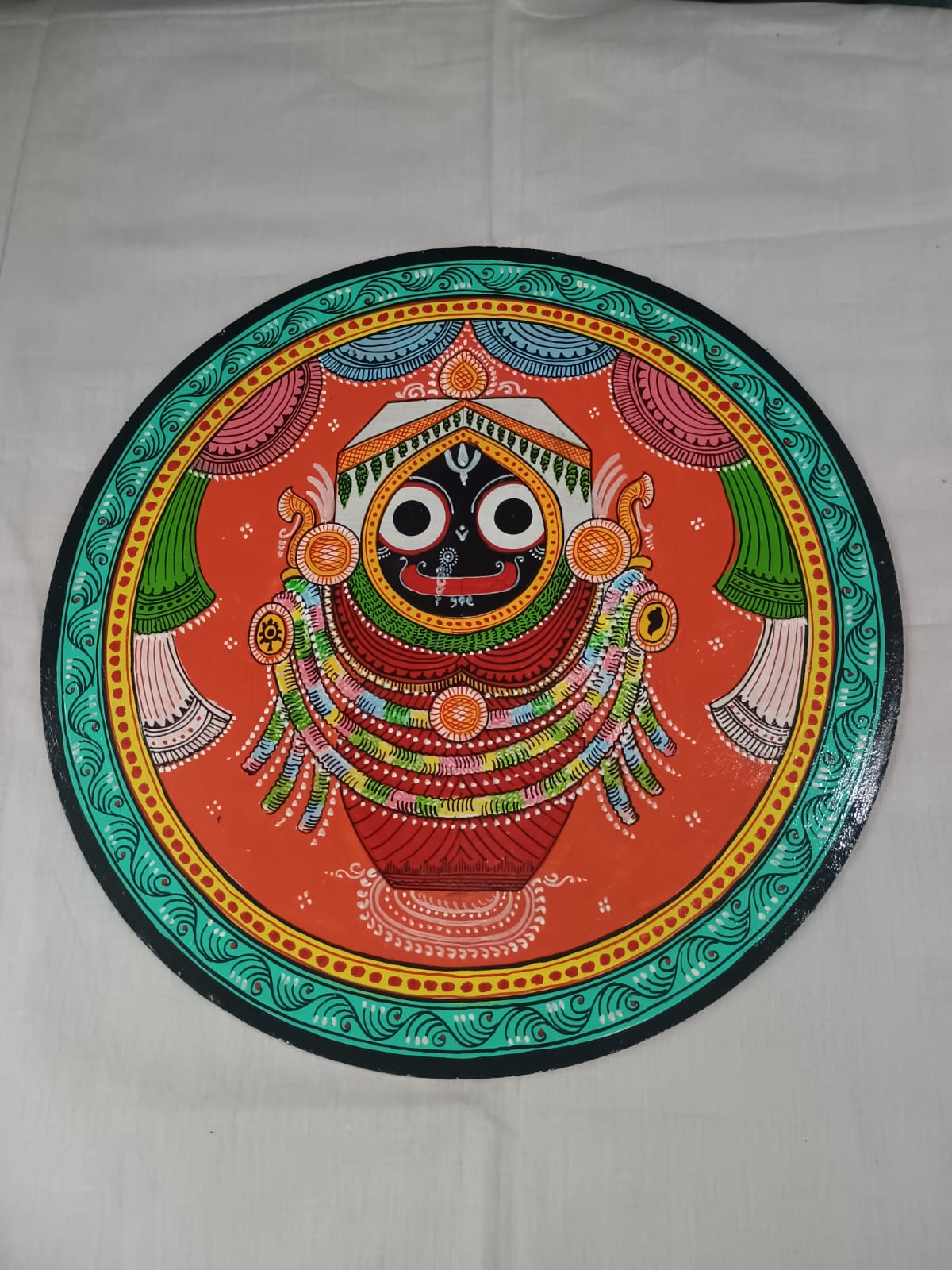 Hand-Painted Lord Jagannath Golden Attire Pattachitra Wooden Wall Plate | Odisha Traditional Art