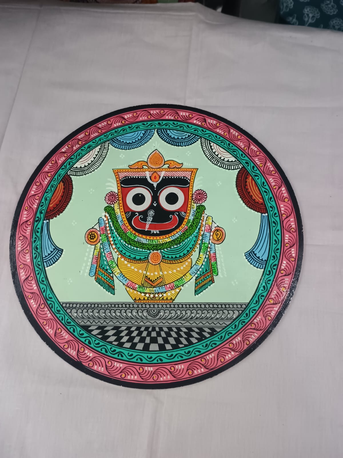 Hand-Painted Lord Jagannath Sankha Besha Pattachitra Wooden Wall Plate | Odisha Traditional Art