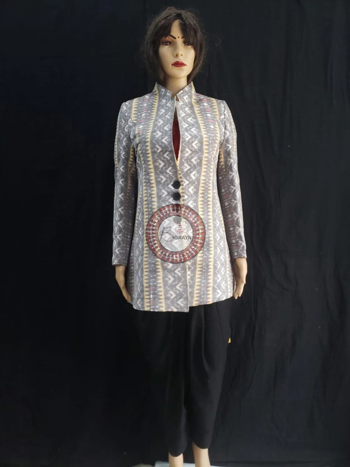 Grey Tribal Waves Bandha Women’s Blazer