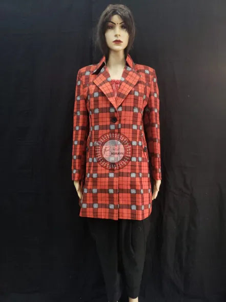 Orange Black Big Checks Women’s Blazer