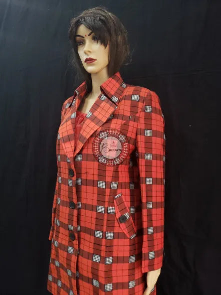 Orange Black Big Checks Women’s Blazer