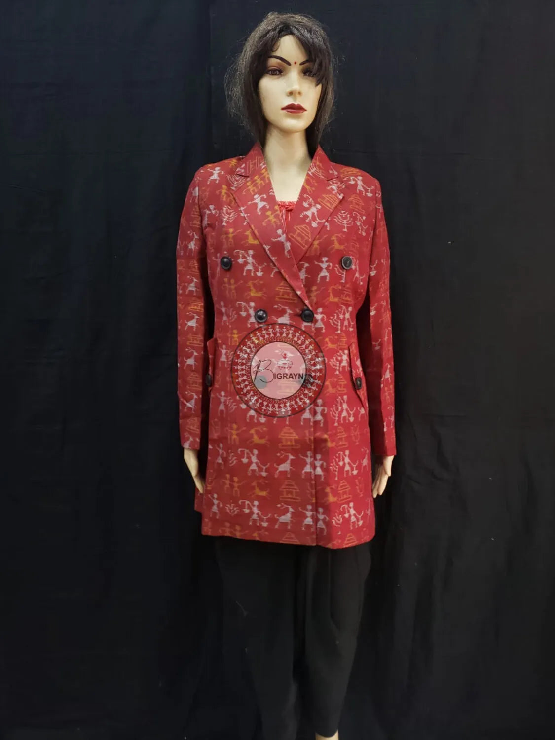 Maroon Tribal Family Bandha Women’s Blazer