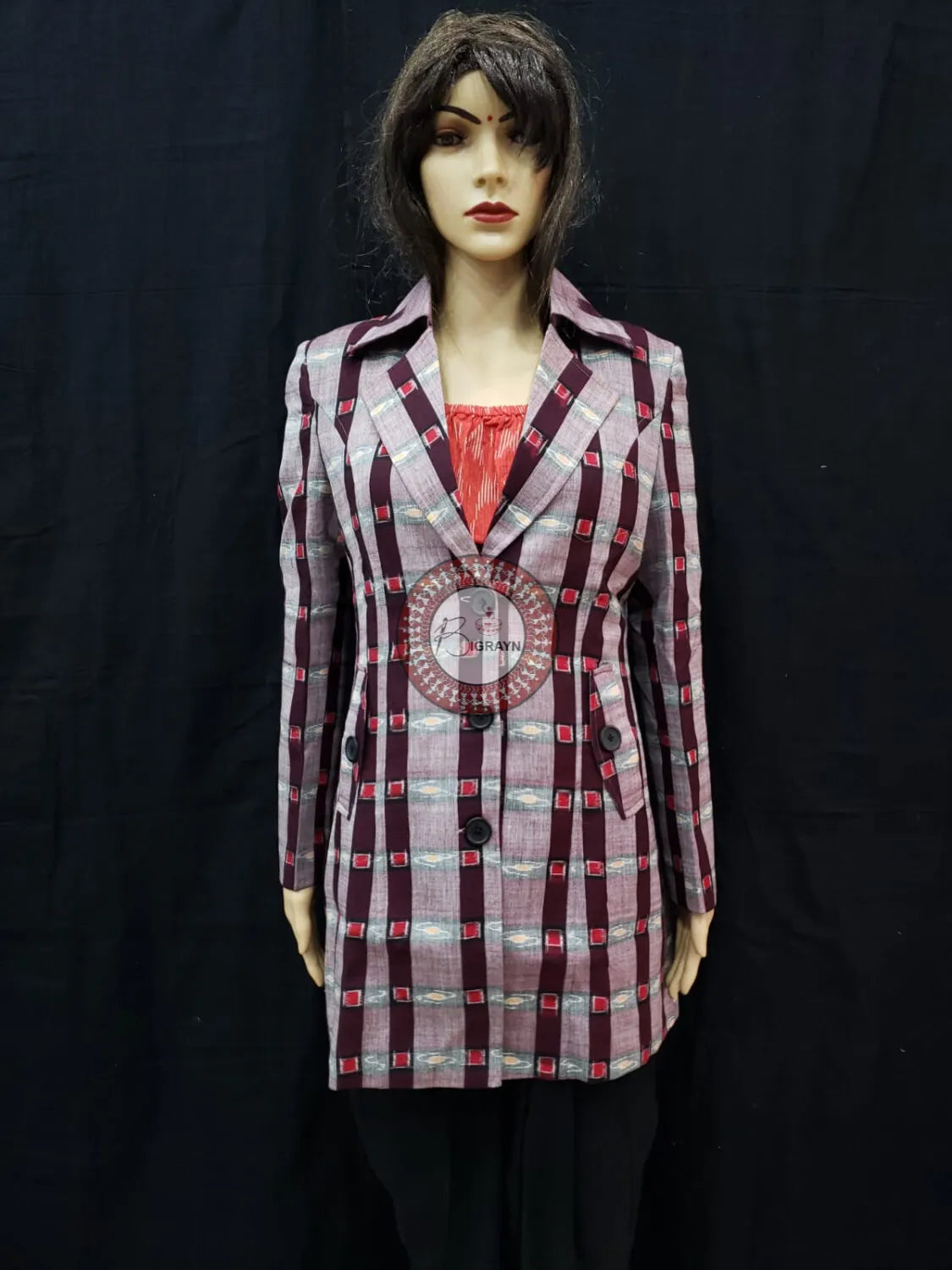 Grey Maroon Lines Pasapali Women’s Blazer