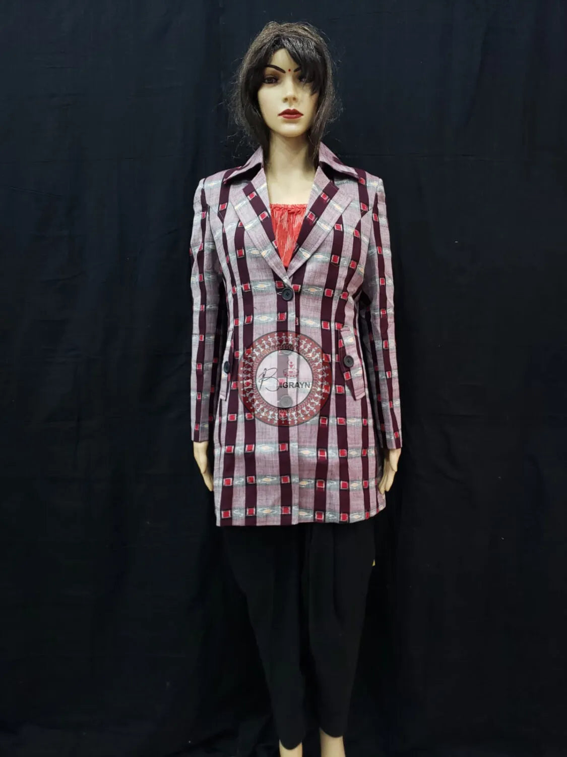 Grey Maroon Lines Pasapali Women’s Blazer