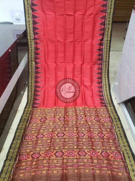 Red Black Buti Kumbha Khandua Silk Saree