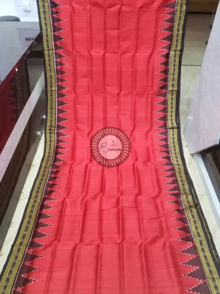 Red Black Buti Kumbha Khandua Silk Saree
