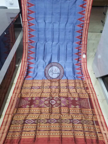 Grey Maroon Buti Kumbha Khandua Silk Saree
