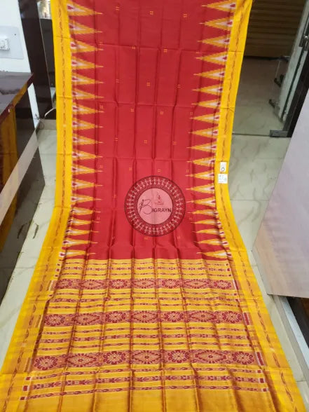 Red Yellow Buti Kumbha Khandua Silk Saree