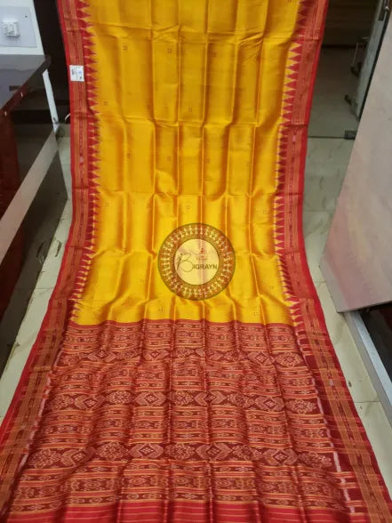Golden Red Buti Kumbha Khandua Silk Saree