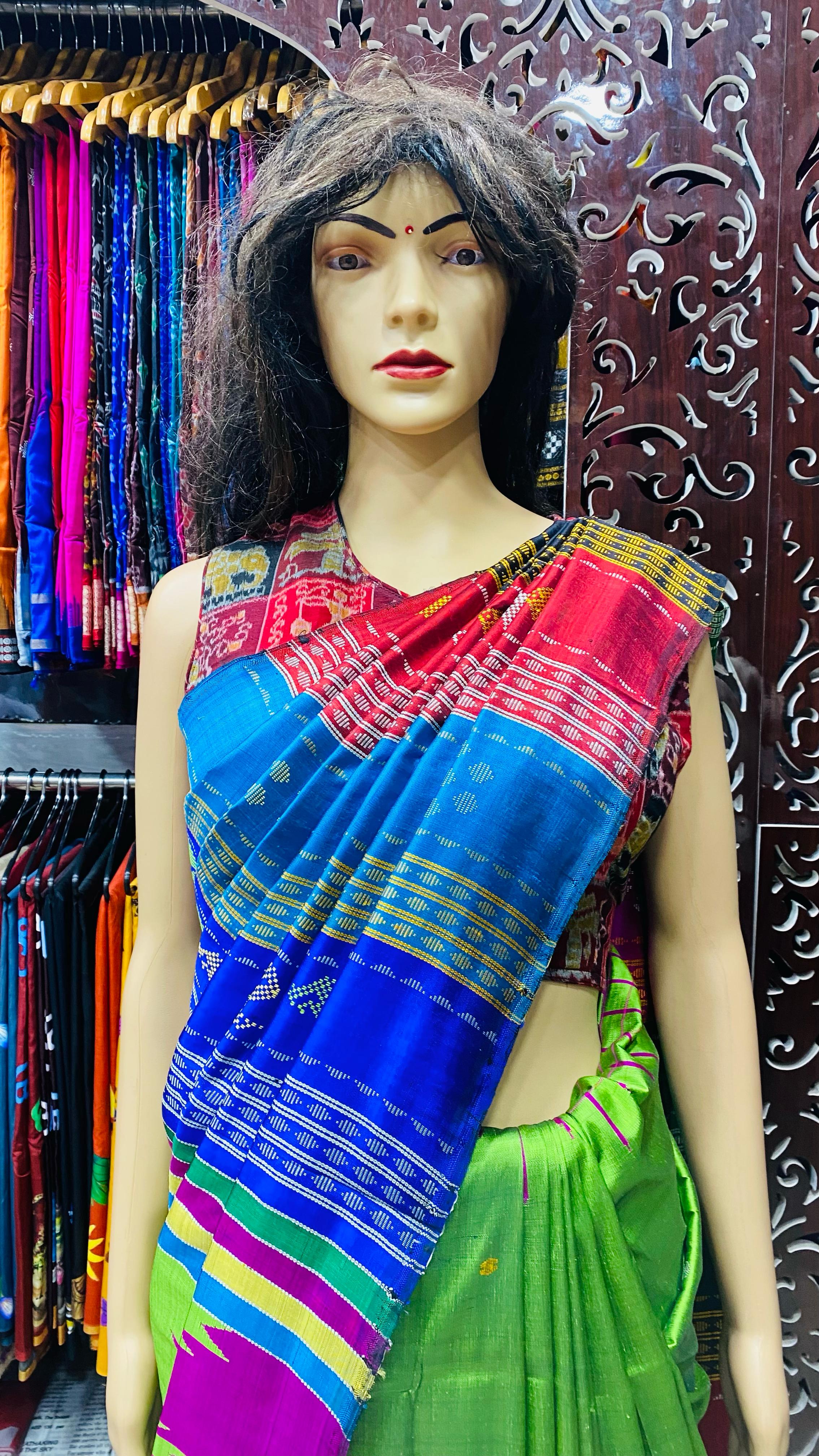 Green Purple Double Anchal Berhampuri Silk Saree