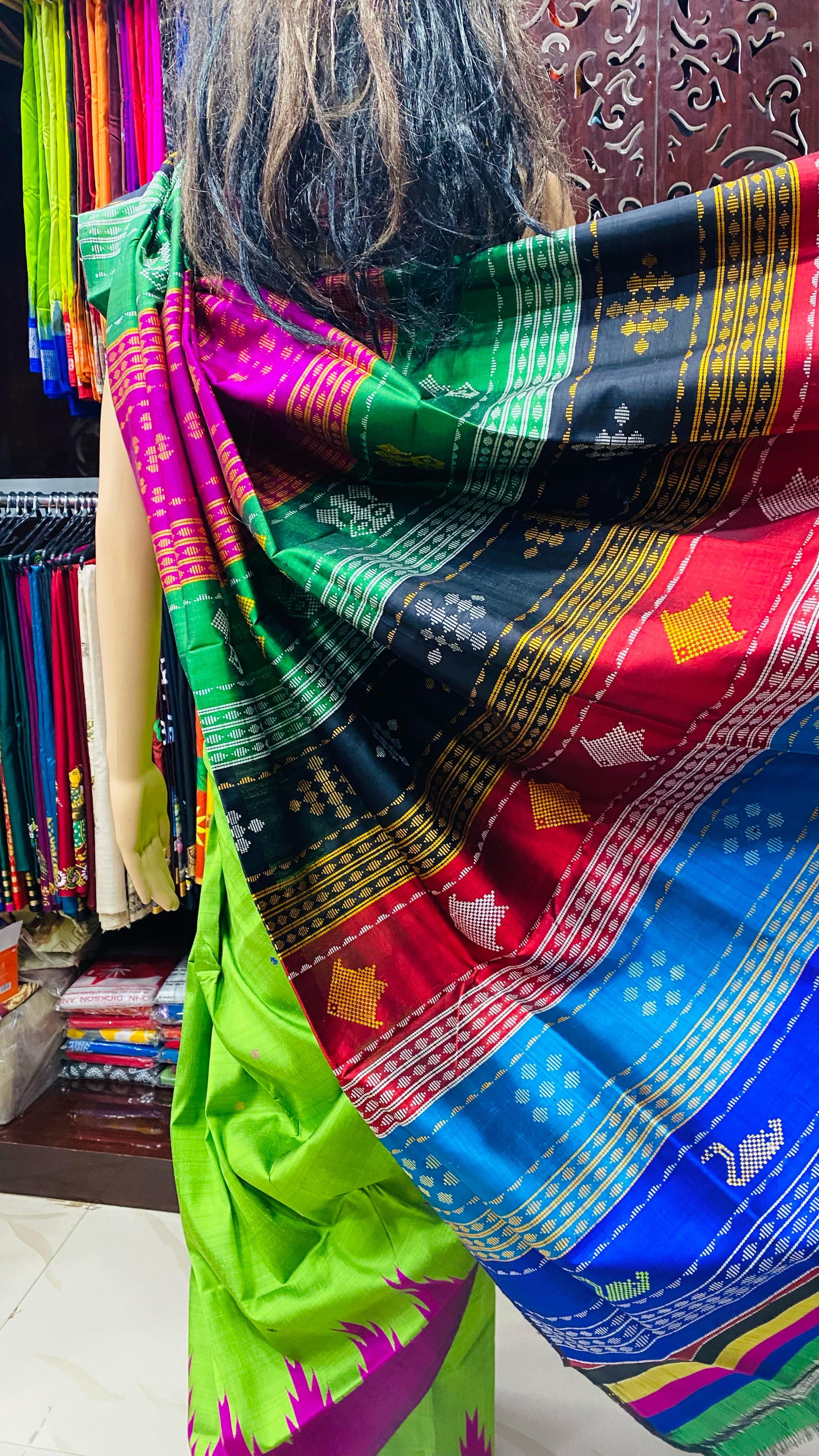 Green Purple Double Anchal Berhampuri Silk Saree