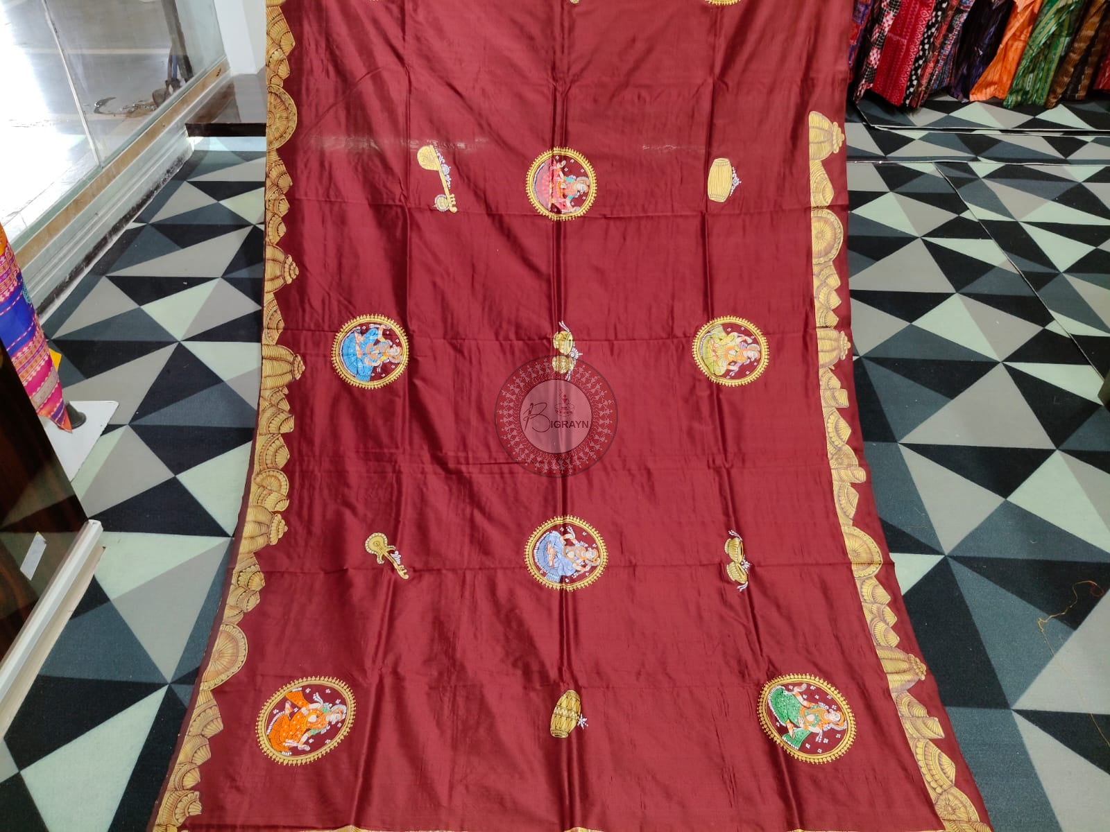 Maroon Odisha Theme Pattachitra Silk Saree