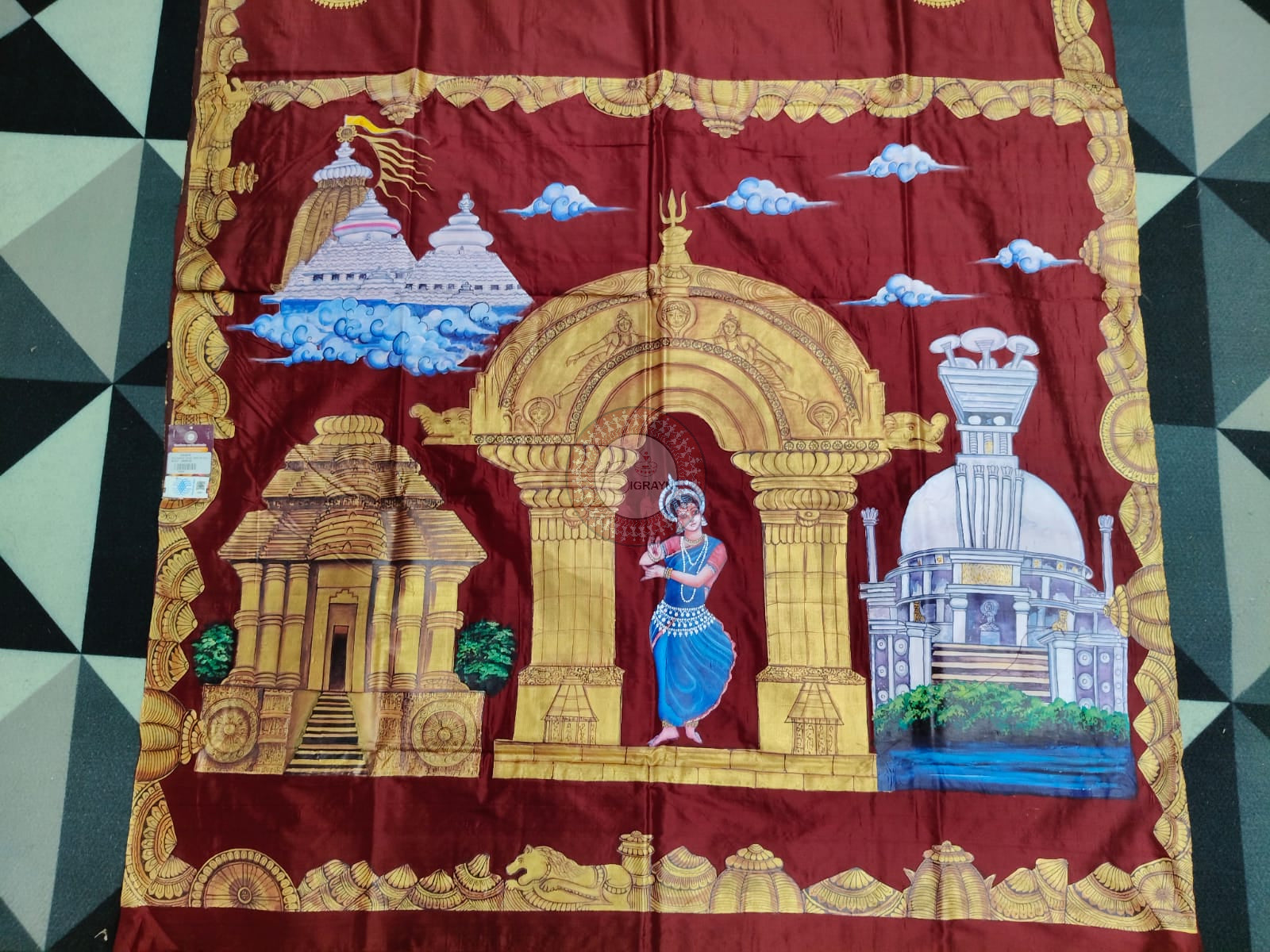 Maroon Odisha Theme Pattachitra Silk Saree