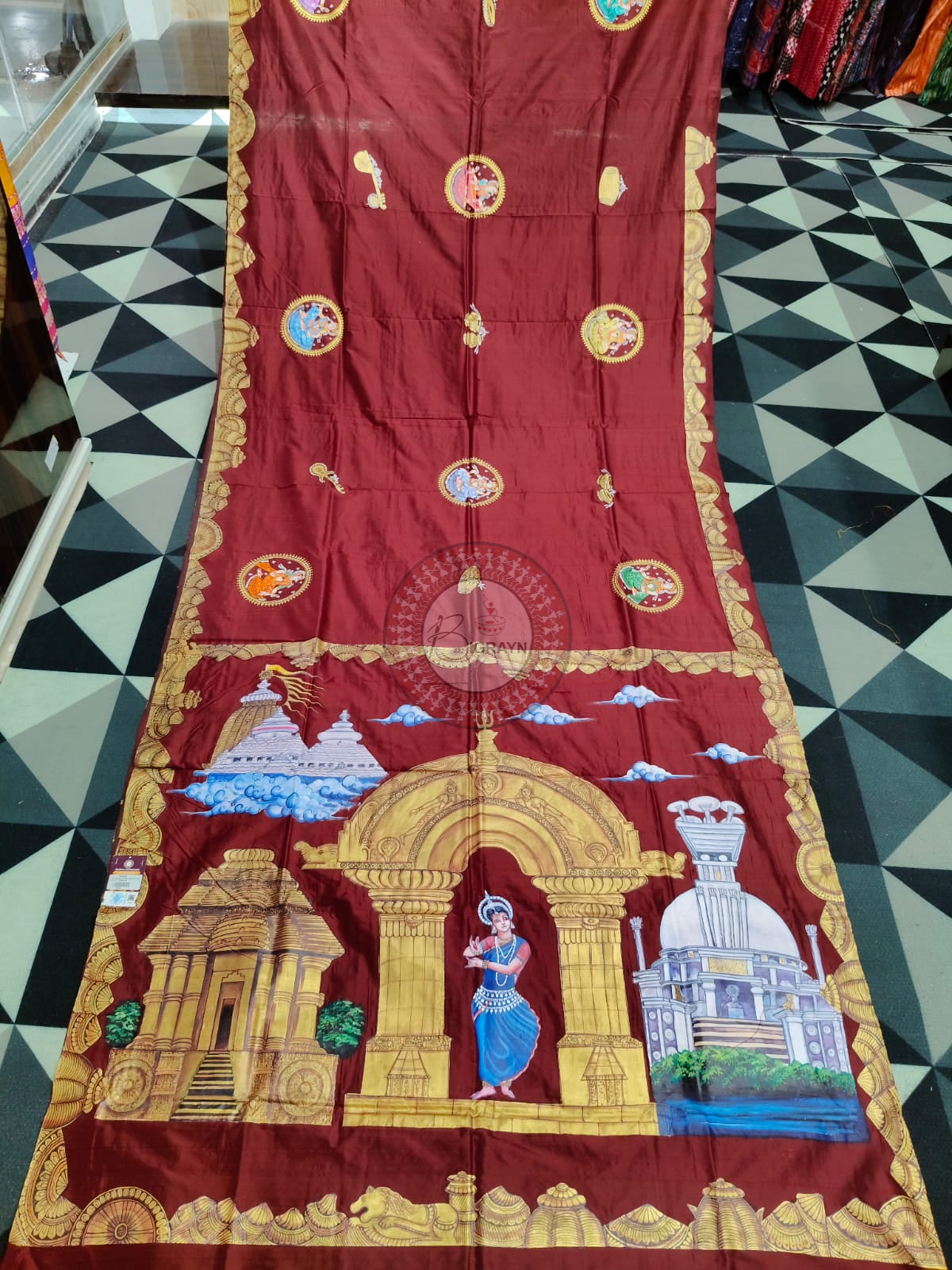 Maroon Odisha Theme Pattachitra Silk Saree