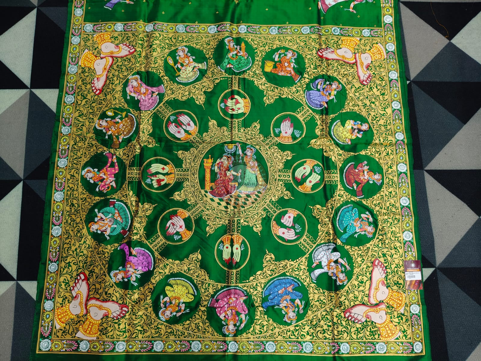 Green Solha Sringara Theme Pattachitra Silk Saree