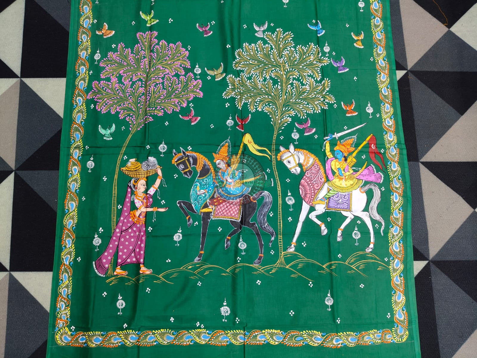 Green Kanchi Abhiyan Theme Pattachitra Khadi Silk Saree