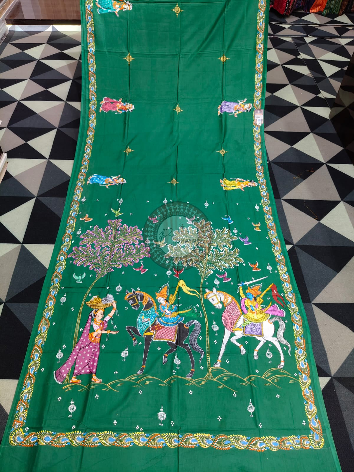 Green Kanchi Abhiyan Theme Pattachitra Khadi Silk Saree
