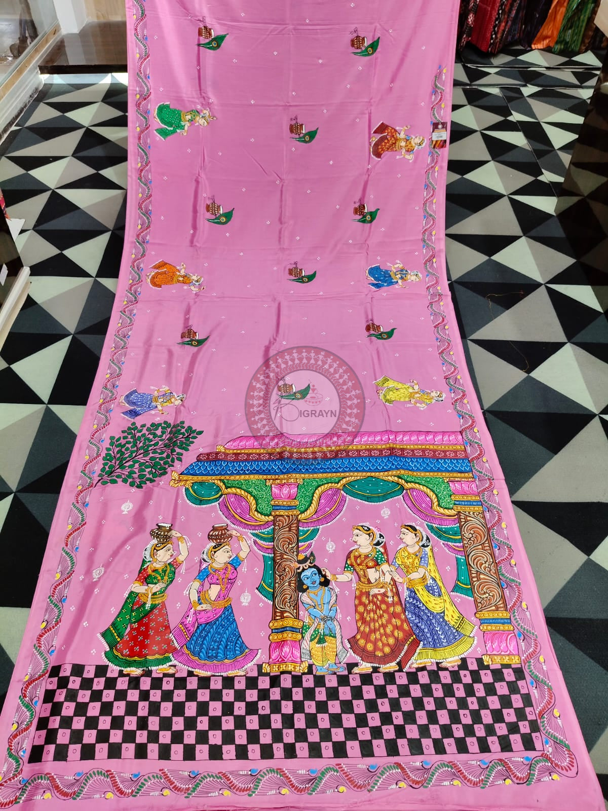 Pink Labani Chori Theme Pattachitra Khadi Silk Saree